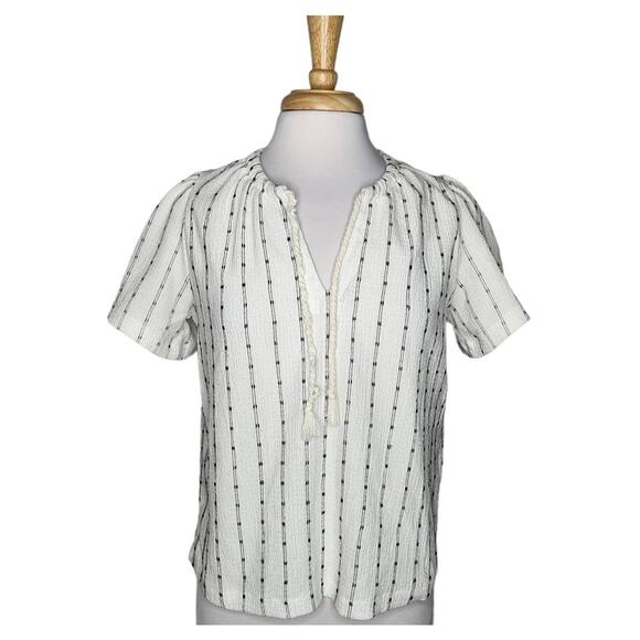 Madewell Striped Tie Neck Knit Top Size Small - Picture 2 of 8